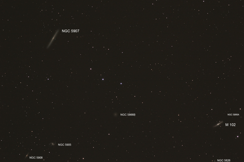 M102 (NGC 5866), NGC 5907, NGC5905, NGC 5908, NGC 5866B